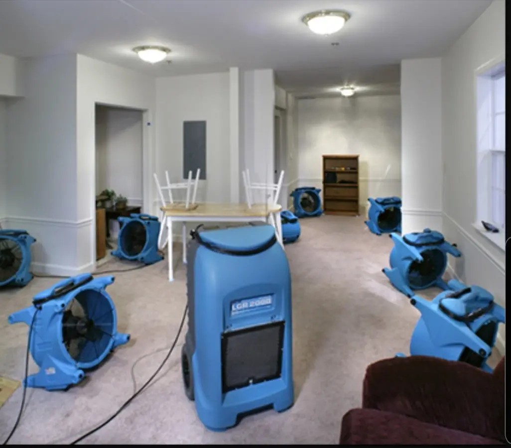 Air movers and dehumidifier setup for Water Damage Restoration in Garwood